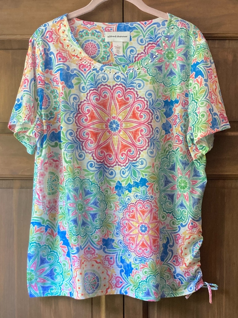 Alfred Dunner Multicolored Kaleidoscope Print SS Tee Large